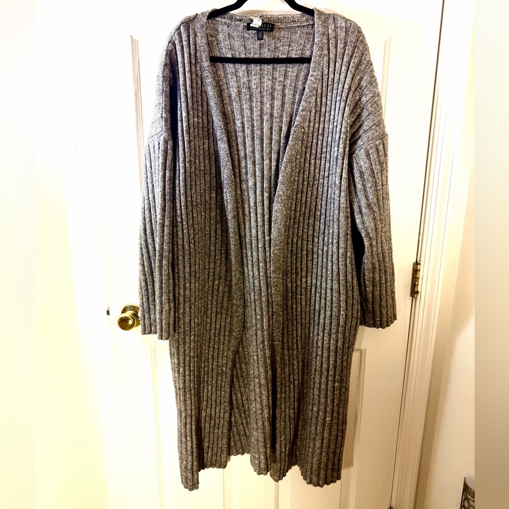 Eloquii Gray Ribbed Longline Cardigan